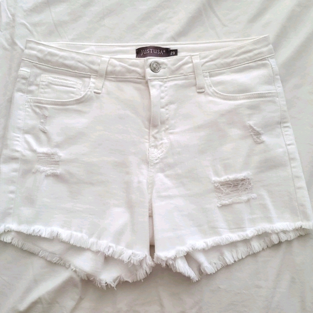 Just USA White Denim Distressed Shorts